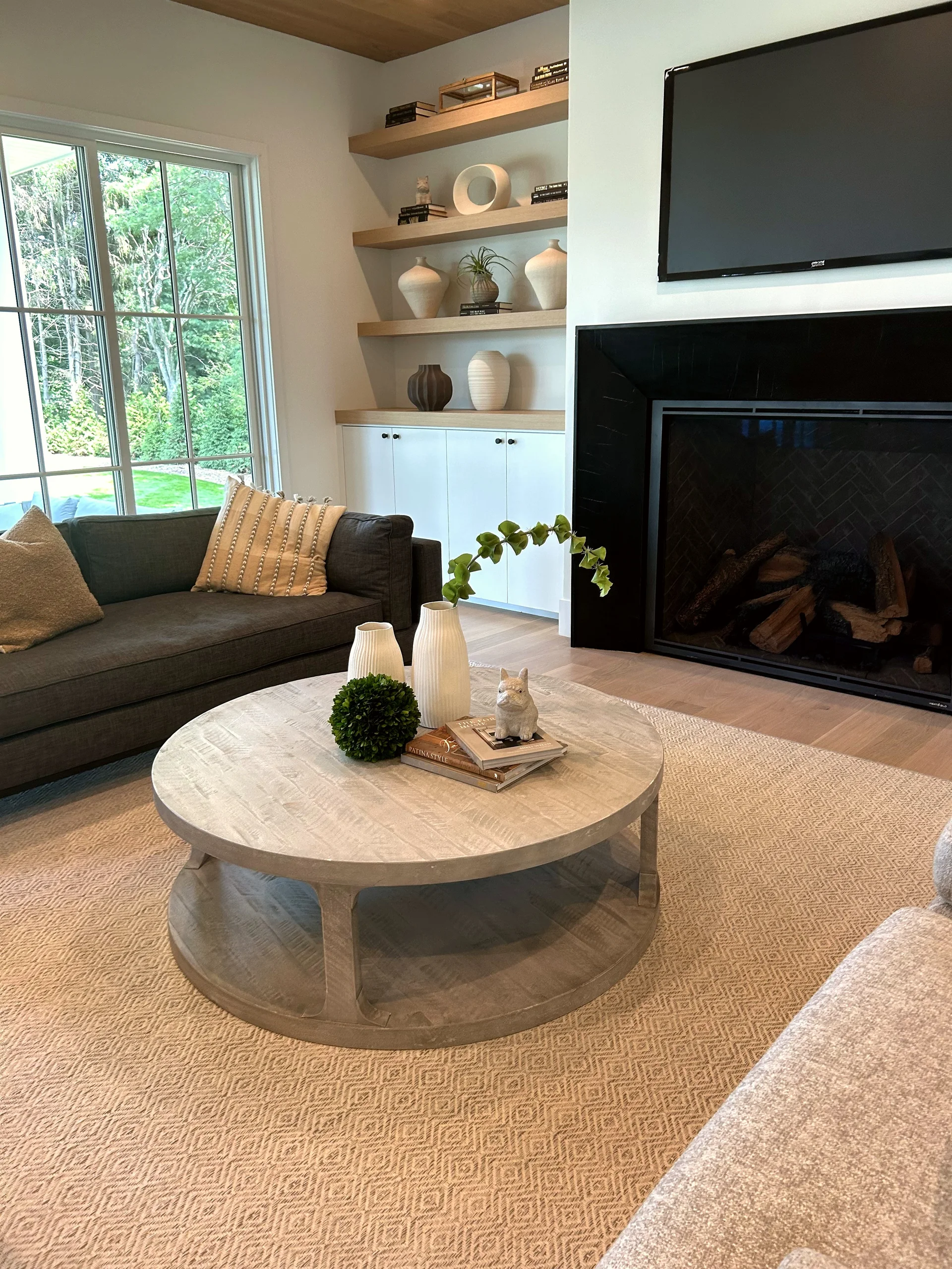 Family room with fireplace at 5 Baldwin Place